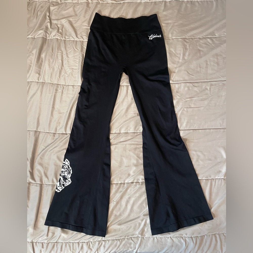 Flares Black Yoga Pants with Side Tiger Graphic